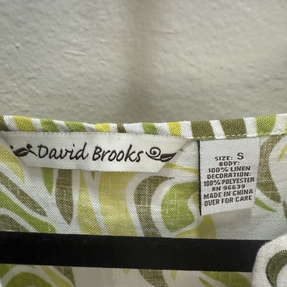 David Brooks Women's Small 100% Linen Blouse Tropical Bohemian Green Shades - Picture 3 of 9